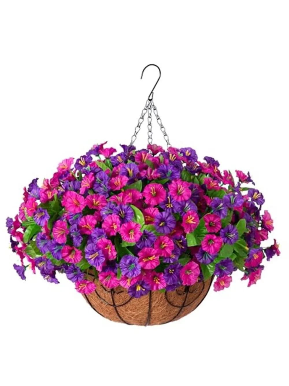 Artificial Morning Glory Hanging Basket Faux Flowers Outdoor Porch Decor